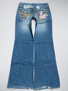 RARE VTG Red Pepper Ultra Low Rise Distressed Pocket Y2K Gyaru Flare Jeans